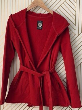 Vintage Lucky Brand Jingo 100% Cotton Red Tie Cardigan Pockets Bohemian Y2K